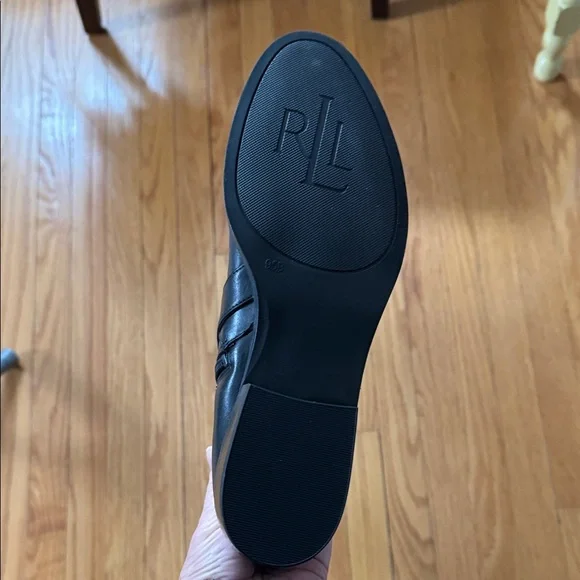 NWT Ralph Lauren Margarite Black Leather 1" Heel Riding Boots Size 9.5 wide calf - Picture 8 of 16